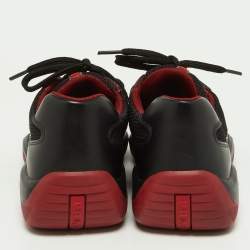Prada Sport Black Leather and Knit Fabric Low Top Sneakers Size 40