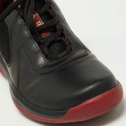 Prada Sport Black Leather and Knit Fabric Low Top Sneakers Size 40