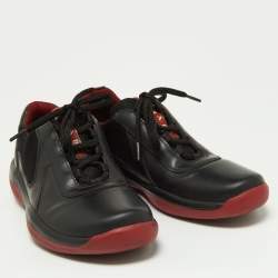 Prada Sport Black Leather and Knit Fabric Low Top Sneakers Size 40