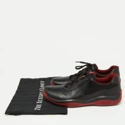 Prada Sport Black Leather and Knit Fabric Low Top Sneakers Size 40