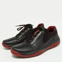 Prada Sport Black Leather and Knit Fabric Low Top Sneakers Size 40