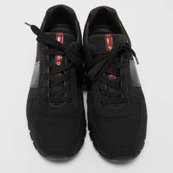 Pre Owned Prada Sport Black Canvas and Leather Low Top Sneakers Size 43