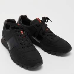 Pre Owned Prada Sport Black Canvas and Leather Low Top Sneakers Size 43