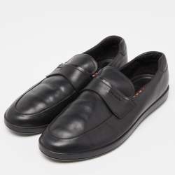 Prada Sport Black Leather Slip On Loafers Size 43