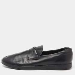 Prada Sport Black Leather Slip On Loafers Size 43