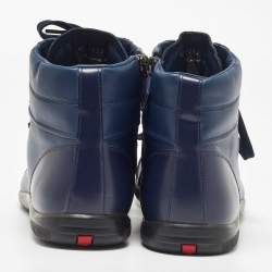 Pre Owned Prada Navy Blue Leather Trainers High Top Sneakers Size 44