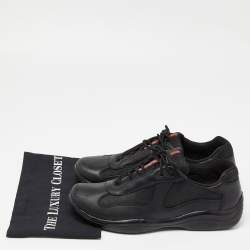 Prada Sport Black Leather and Mesh Low Top Sneakers Size 42
