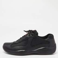 Prada Sport Black Leather and Mesh Low Top Sneakers Size 42