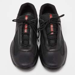 Prada Sport Black Leather and Mesh Low Top Sneakers Size 42