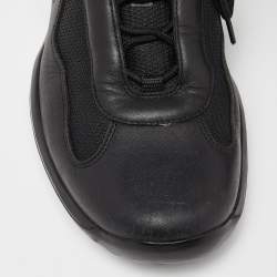 Prada Sport Black Leather and Mesh Low Top Sneakers Size 42