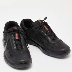 Prada Sport Black Leather and Mesh Low Top Sneakers Size 42