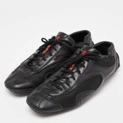 Prada Sport Black Leather Low Top Sneakers Size 45