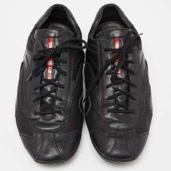 Prada Sport Black Leather Low Top Sneakers Size 45