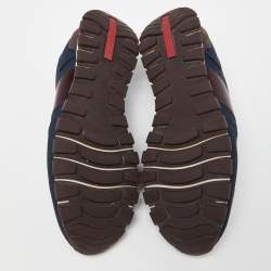 Pre Owned Prada Sport Navy Blue/Brown Nylon and Leather Slip On Sneakers Size 44
