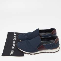 Pre Owned Prada Sport Navy Blue/Brown Nylon and Leather Slip On Sneakers Size 44