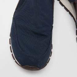 Pre Owned Prada Sport Navy Blue/Brown Nylon and Leather Slip On Sneakers Size 44