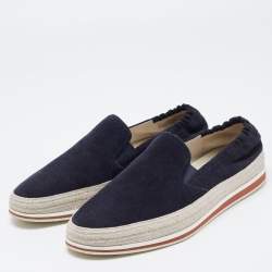Prada Sport Navy Blue Suede Espadrille Sneakers Size 42.5