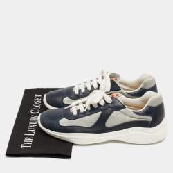 Prada Sport Blue/Grey Leather and Mesh Low Top Sneakers Sze 41