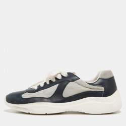Prada Sport Blue/Grey Leather and Mesh Low Top Sneakers Sze 41