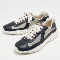 Prada Sport Blue/Grey Leather and Mesh Low Top Sneakers Sze 41