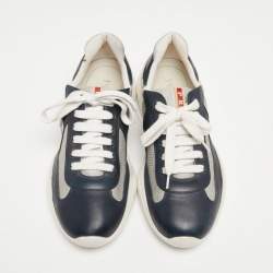 Prada Sport Blue/Grey Leather and Mesh Low Top Sneakers Sze 41