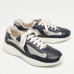 Prada Sport Blue/Grey Leather and Mesh Low Top Sneakers Sze 41