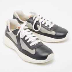 Pre Owned Prada Sport Black/Grey Leather and Mesh Low Top Sneakers Size 41