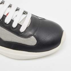 Pre Owned Prada Sport Black/Grey Leather and Mesh Low Top Sneakers Size 41