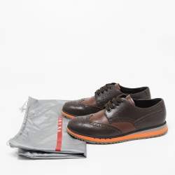 Pre Owned Prada Sport Brown Brogue Leather Derby Sneakers Size 42.5