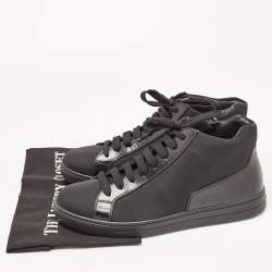 Prada Sport Black Nylon and Leather Mid Top Sneakers Size 43