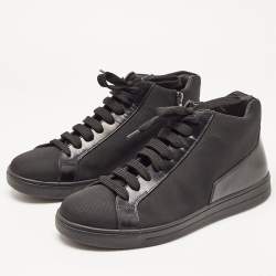 Prada Sport Black Nylon and Leather Mid Top Sneakers Size 43