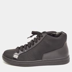 Prada Sport Black Nylon and Leather Mid Top Sneakers Size 43