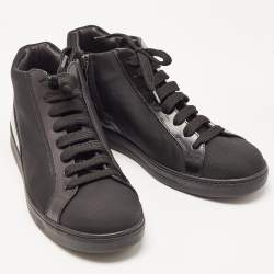 Prada Sport Black Nylon and Leather Mid Top Sneakers Size 43