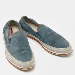 Pre Owned Prada Sport Blue Suede Slip On Sneakers Size 42