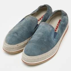 Pre Owned Prada Sport Blue Suede Slip On Sneakers Size 42
