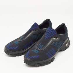 Pre Owned Prada Black/Blue Knit Fabric Low Top Sneakers Size 42.5
