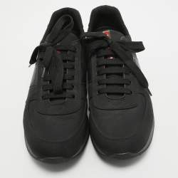 Prada Sport Black Canvas and Leather Low Top Sneakers Size 44
