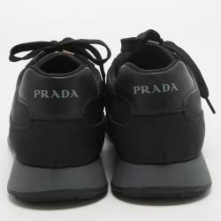 Prada Sport Black Canvas and Leather Low Top Sneakers Size 44