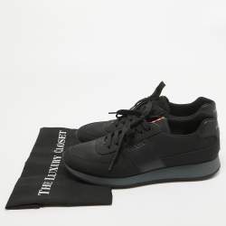 Prada Sport Black Canvas and Leather Low Top Sneakers Size 44
