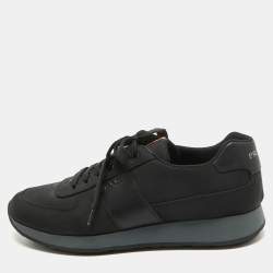 Prada Sport Black Canvas and Leather Low Top Sneakers Size 44