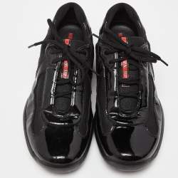 Prada Sport Black Mesh and Patent Leather Lace Up Low Top Sneakers Size 42