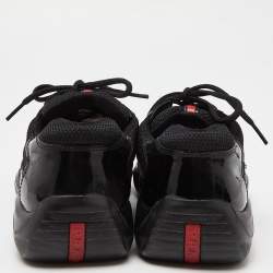 Prada Sport Black Mesh and Patent Leather Lace Up Low Top Sneakers Size 42