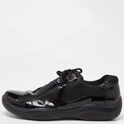 Prada Sport Black Mesh and Patent Leather Lace Up Low Top Sneakers Size 42