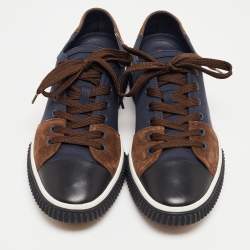 Prada Sport Navy Blue/Brown Canvas and Suede Low Top Sneakers Size 43