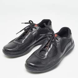 Prada Sport Black Mesh and Leather Low Top Sneakers Size 40