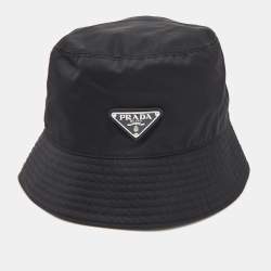 Prada Black Logo Applique Re-Nylon Bucket Hat 