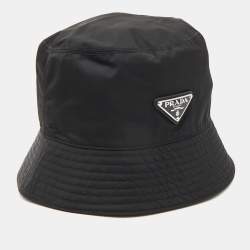 Prada Black Logo Applique Re-Nylon Bucket Hat 