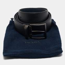 Prada Black/Navy Blue Saffiano Leather Reversible Buckle Belt 100CM