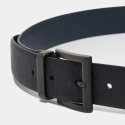 Prada Black/Navy Blue Saffiano Leather Reversible Buckle Belt 100CM