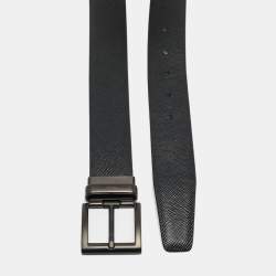 Prada Black/Navy Blue Saffiano Leather Reversible Buckle Belt 100CM